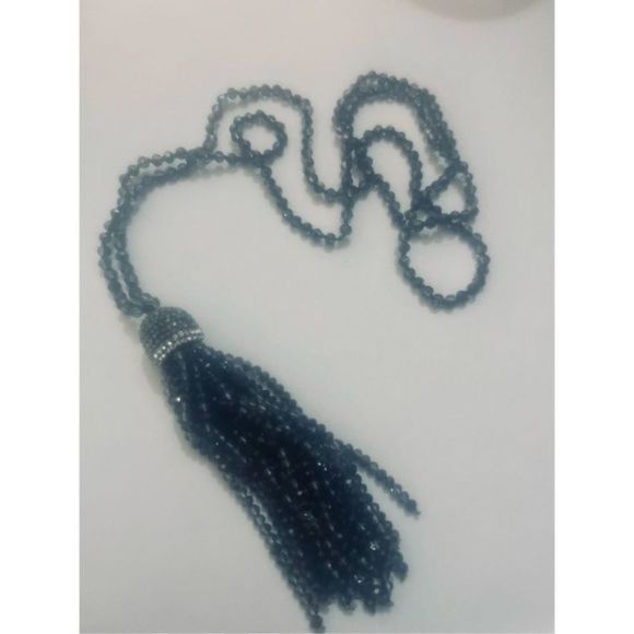 Long BOHO SILVER SPARKLE TASSEL NECKLACE - Picture 5 of 8
